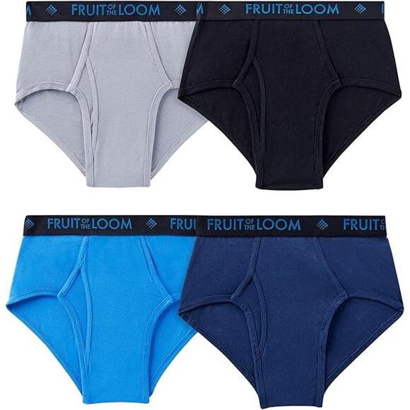 New 4-Pack Fruit of the Loom Mens XL Blue Gray PolyCotton Underwear Briefs - Picture 1 of 6